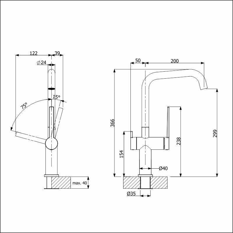 LAPETEK LINO-A, matt black, dishwasher valve