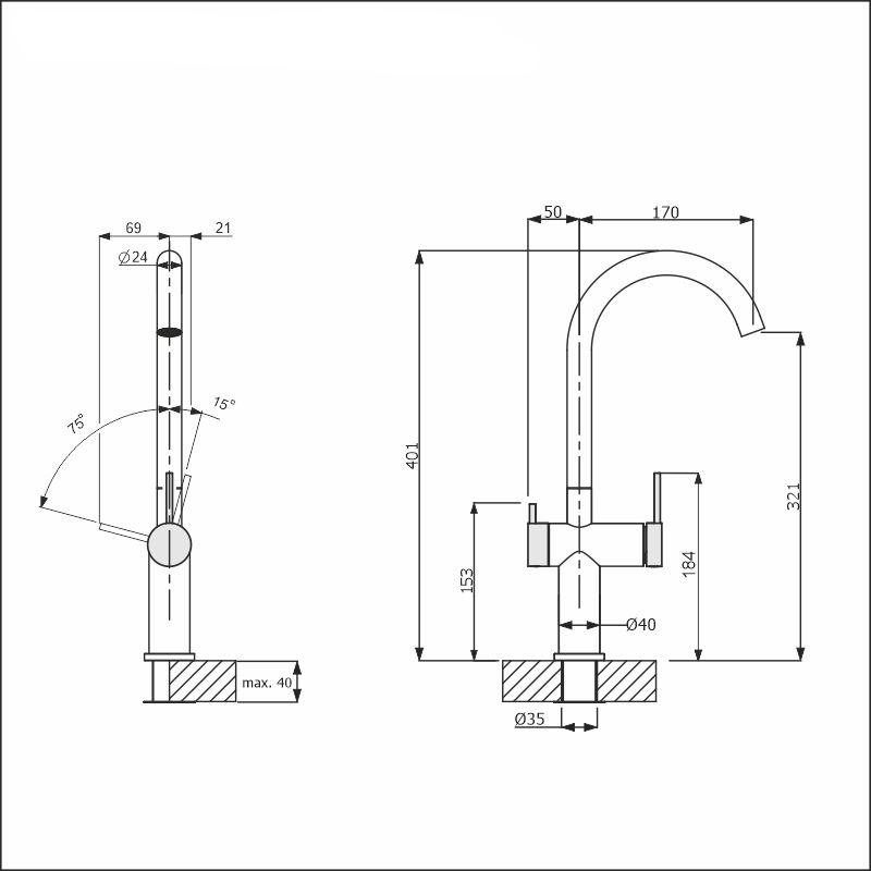 LAPETEK ROUNDPIN-A, black/black, dishwasher valve