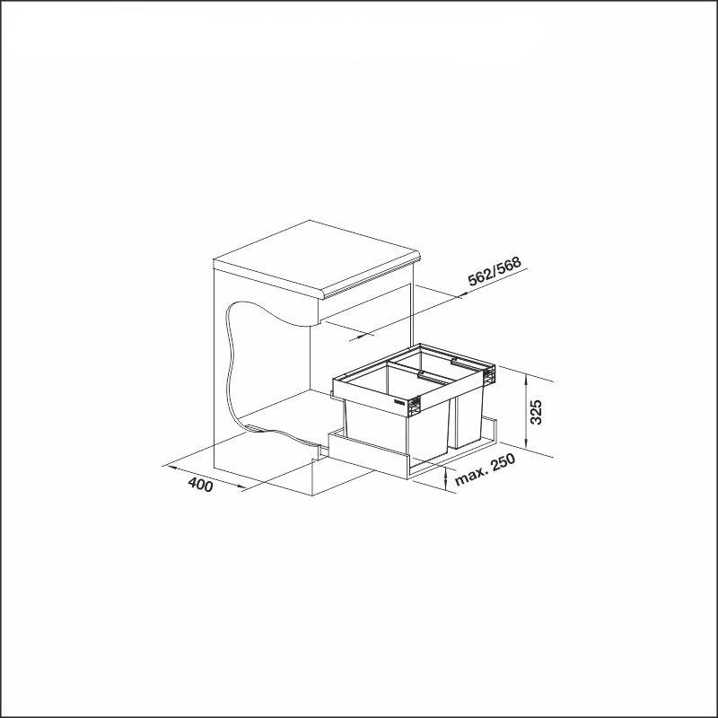 Poubelle sous évier Flexon II Low 50/3 526640 3 bacs 19 + 8 + 8 Litres  Blanco