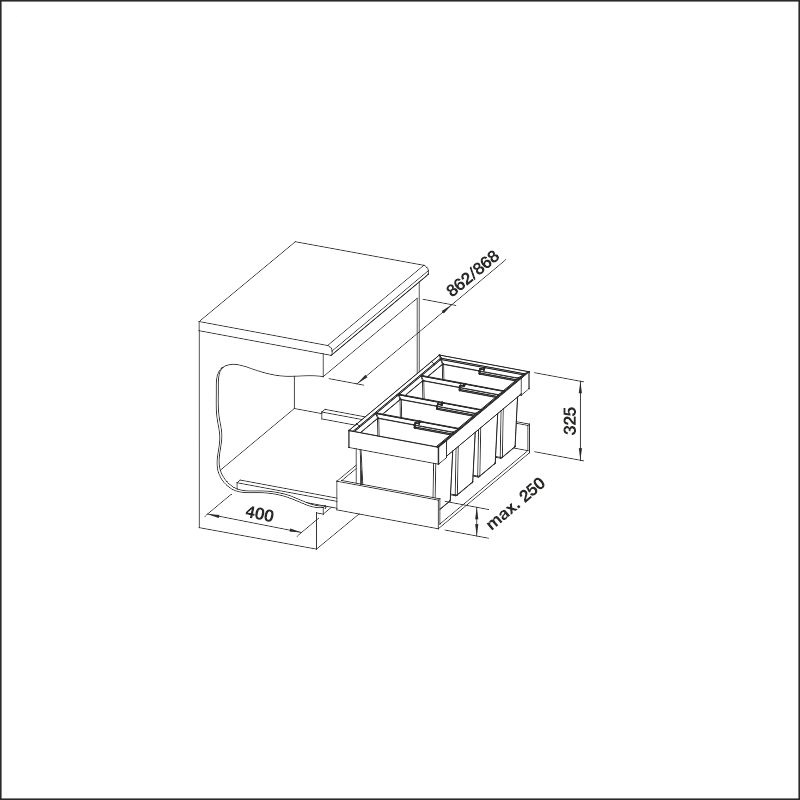 Poubelle sous évier Flexon II Low XL 60/3 526643 3 bacs 30 + 8 + 8